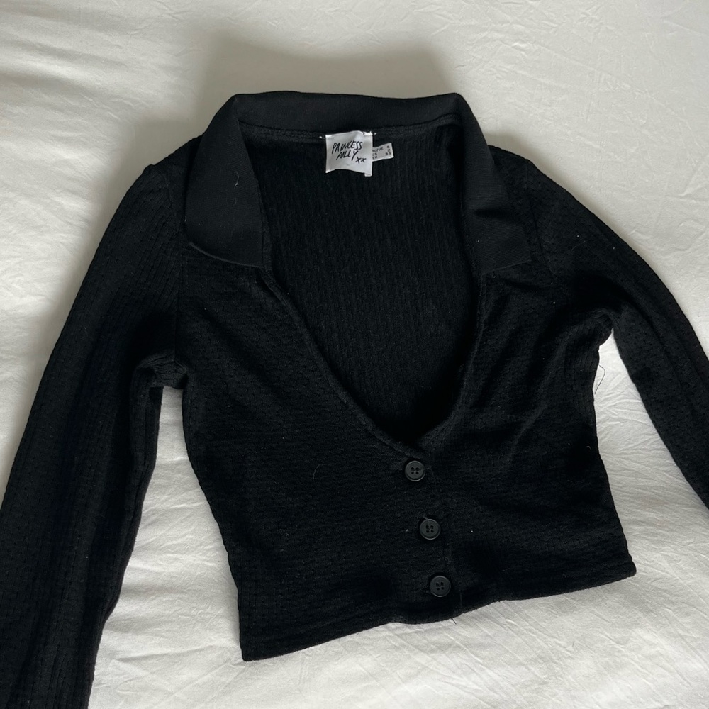Black Princess Polly button up crop top Size 2 like new